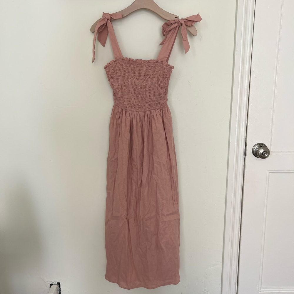 Petal and Pup Tie Shoulder Dusty Rose Midi Dress